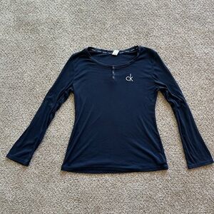 Calvin Klein Sleepwear Top Womens Size XL CK Logo Vinyl Ribbed Blue